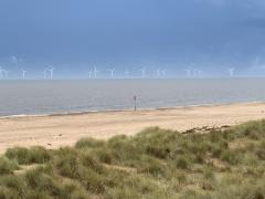 Scroby Sands windfarm off the coast at Caister